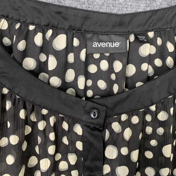 Avenue Black White Polka Dot Top Women 26/28 Button Up Scoop Neck - Picture 5 of 12